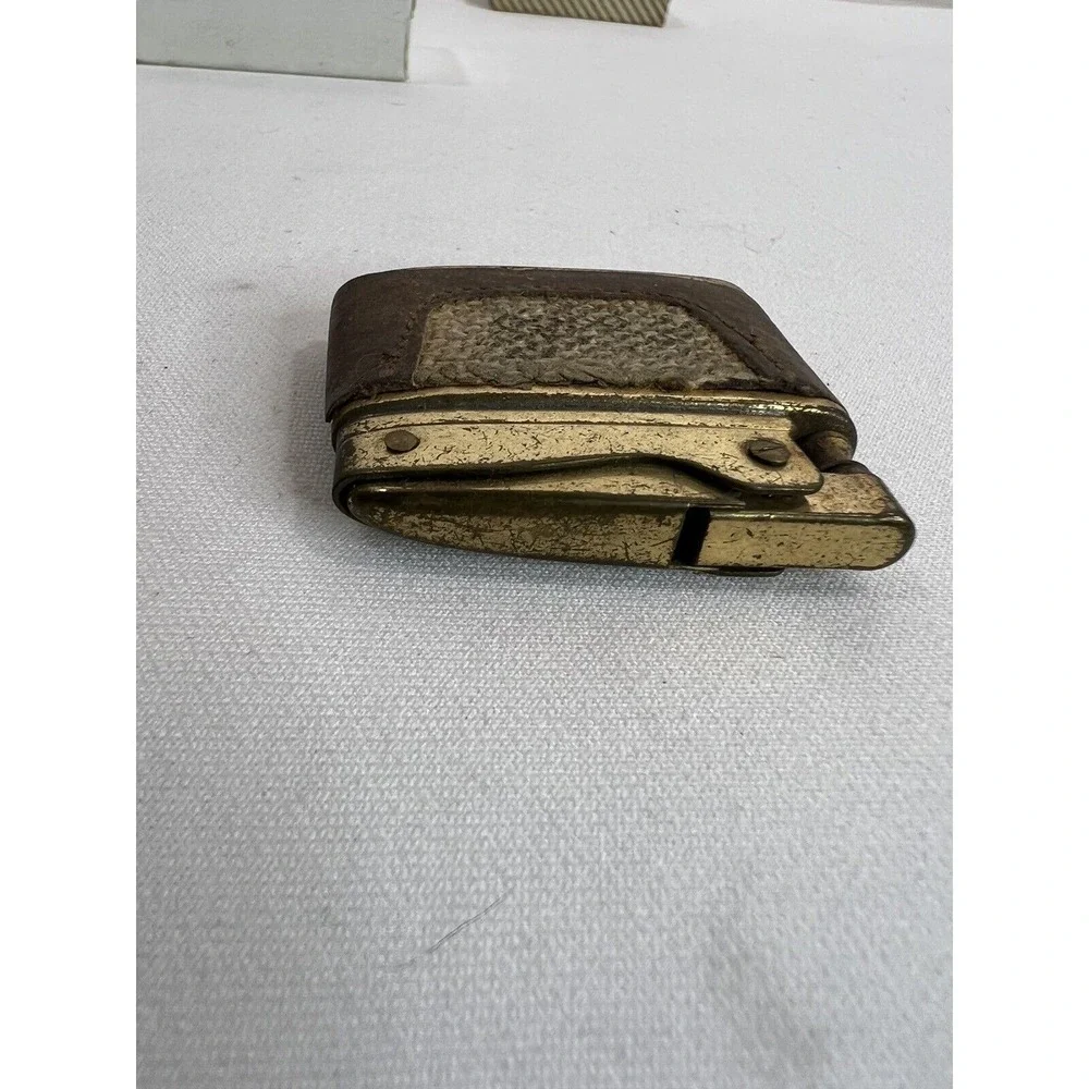 Buxton Butane Lighter Leather Wrapped Brass Retro Tobacciana Vintage